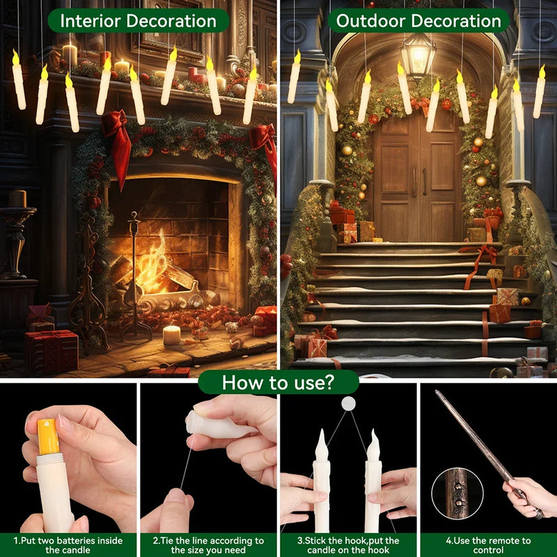 Varinhas Mágicas Harry Potter: Set de Velas Flutuantes LED com Varinha de Controle